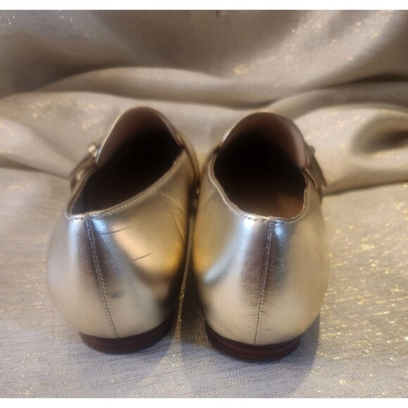 Talbots Women’s Napa Leather Ryan Buckle Flat Gold Metallic Loafers Size 8M - Picture 4 of 6